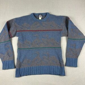 Vintage Woolrich Sweater Mens XL Navy Blue Fair Isle‎ Wool Mohair Fisherman READ